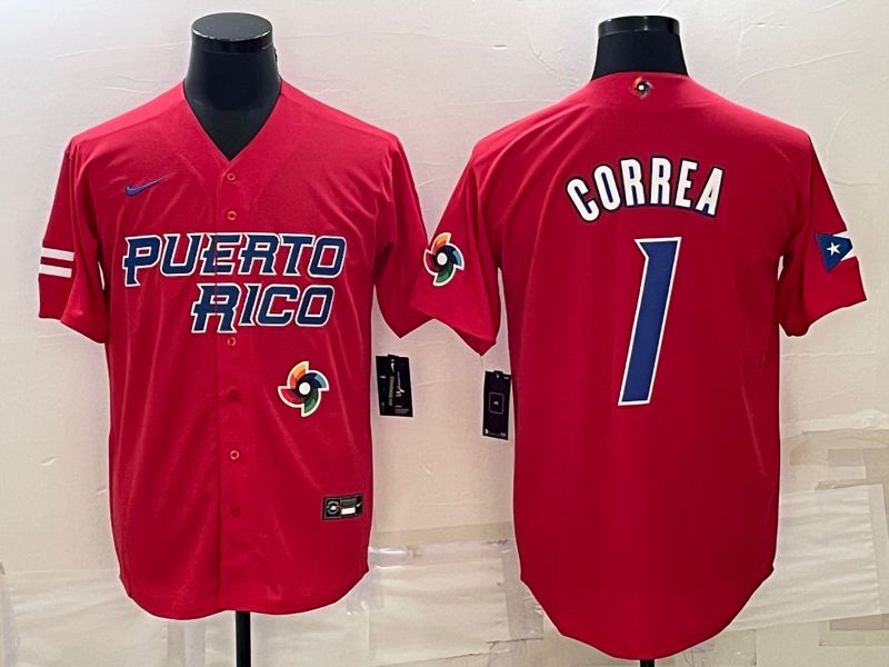 Men 2023 World Cub #1 Correa Red Nike MLB Jersey8